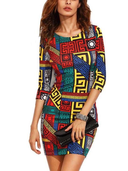 Geometric Print Lycra Bodycon Mini Dress