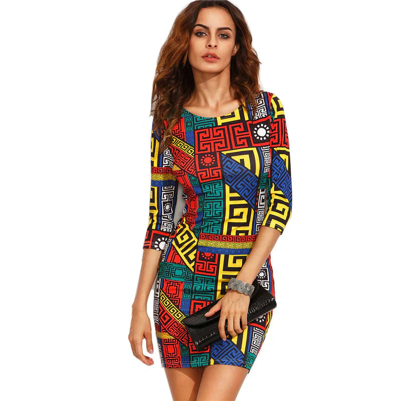 Geometric Print Lycra Bodycon Mini Dress